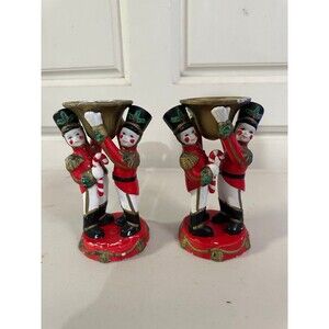 Partylite Set Christmas Nutcracker Toy Soldier Taper Candle Holders Retired